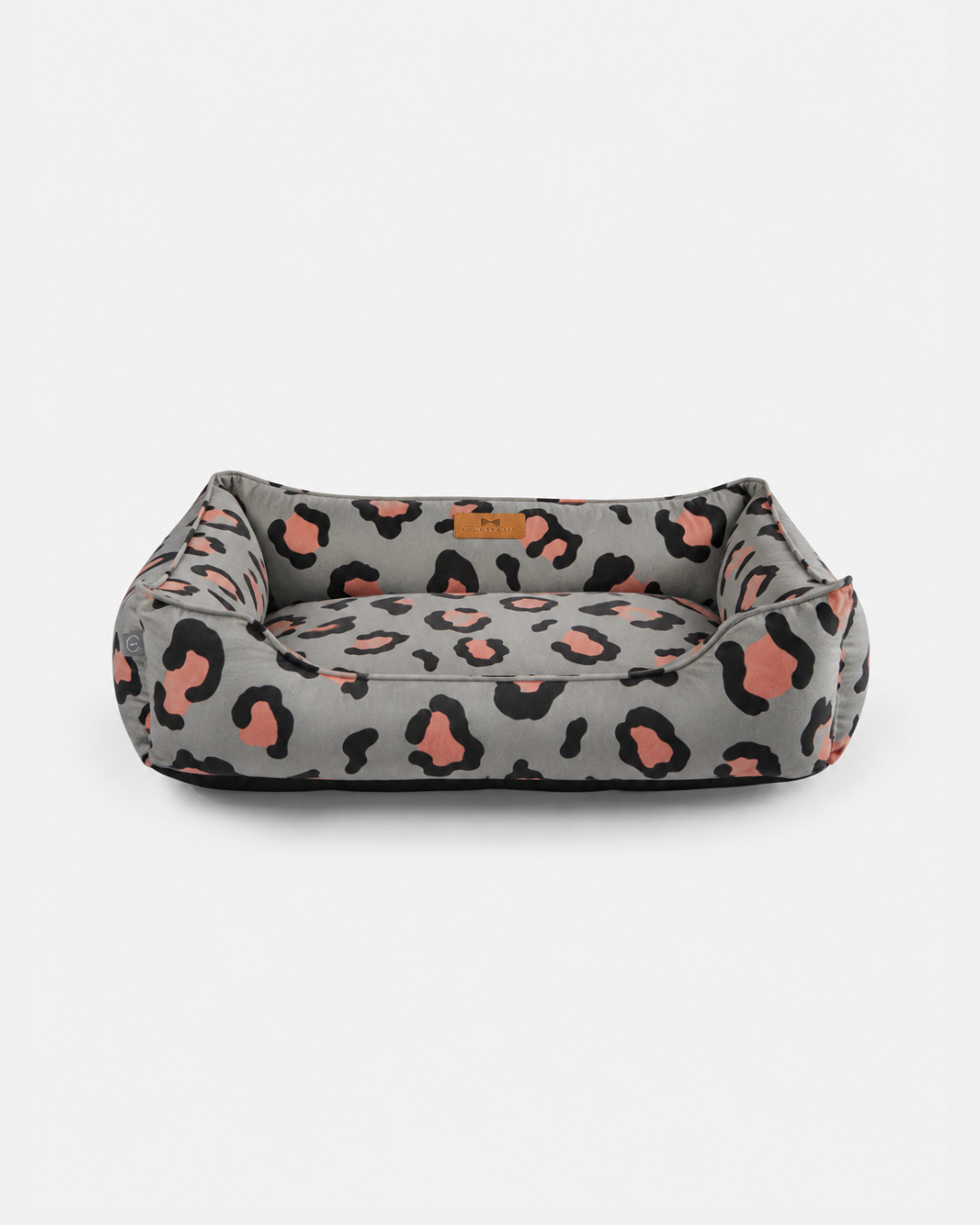 Chester & Lee | Velvet Sleeper Dog Bed Gray & Peach Leopard Print