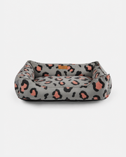 Chester & Lee | Velvet Sleeper Dog Bed Gray & Peach Leopard Print