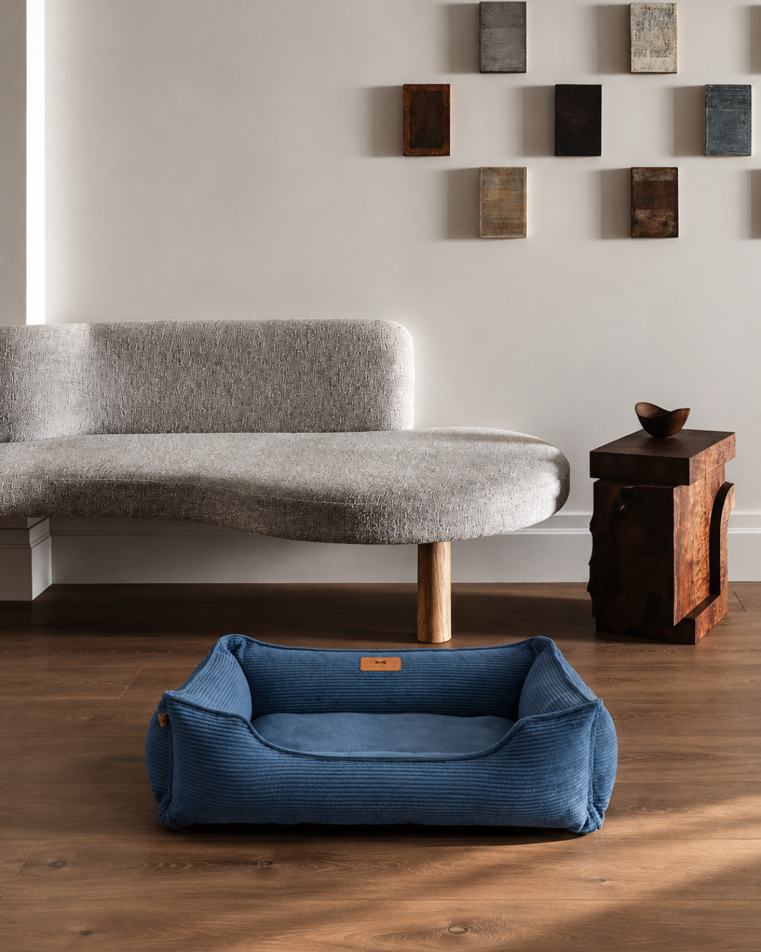Fancy Corduroy Sleeper Dog Bed Blue