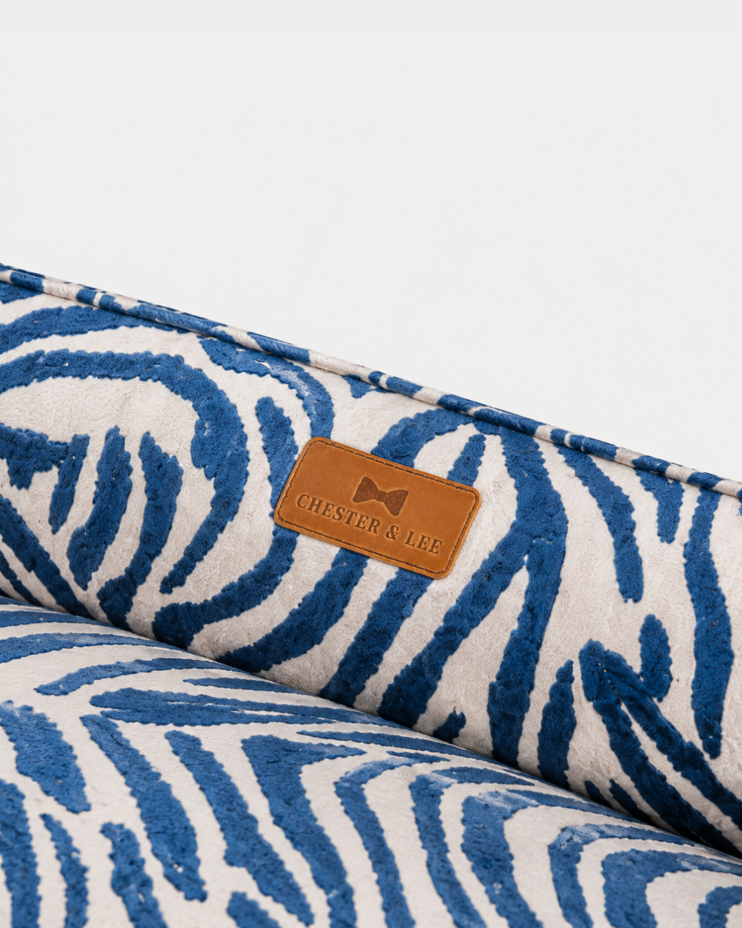 Chester & Lee | Velvet Sleeper Dog Bed Blue & White Animal Print