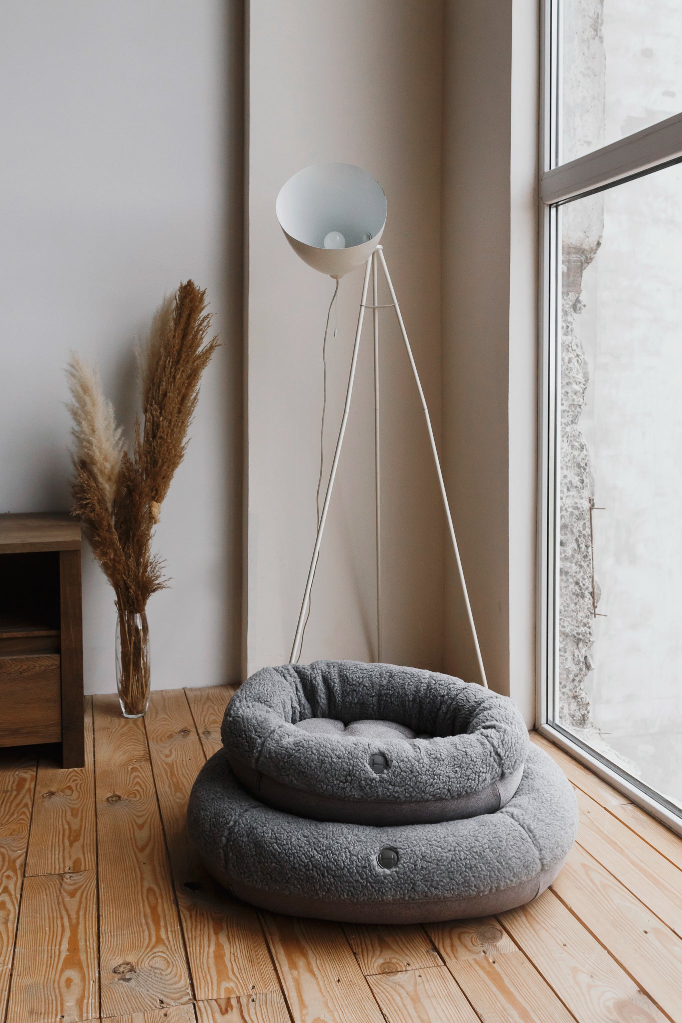 Furry Gray Donut Dog Bed